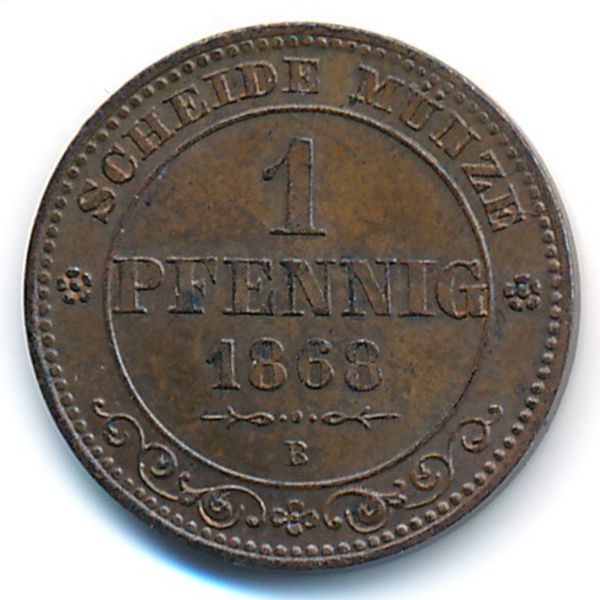 Саксония, 1 пфенниг (1868 г.)