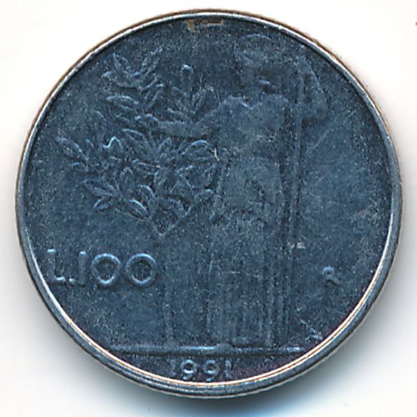 Италия, 100 лир (1991 г.)