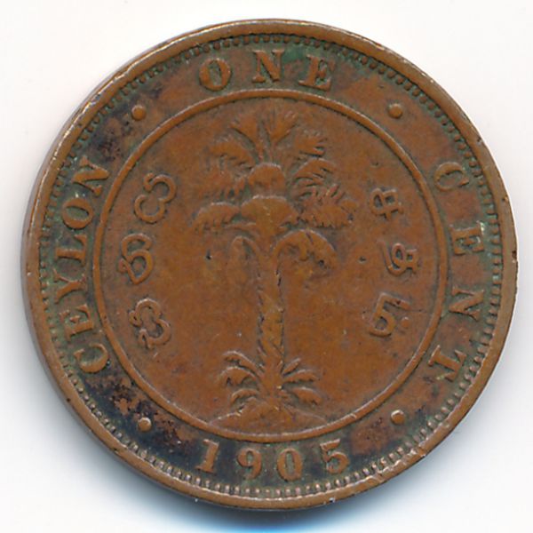 Цейлон, 1 цент (1905 г.)