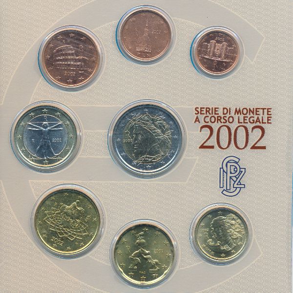 Италия, Набор монет (2002 г.)