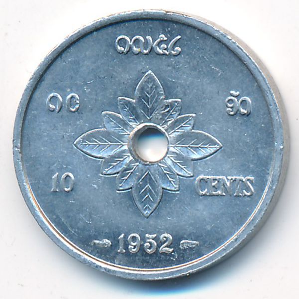 Лаос, 10 центов (1952 г.)