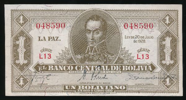 Боливия, 1 боливиано (1928 г.)