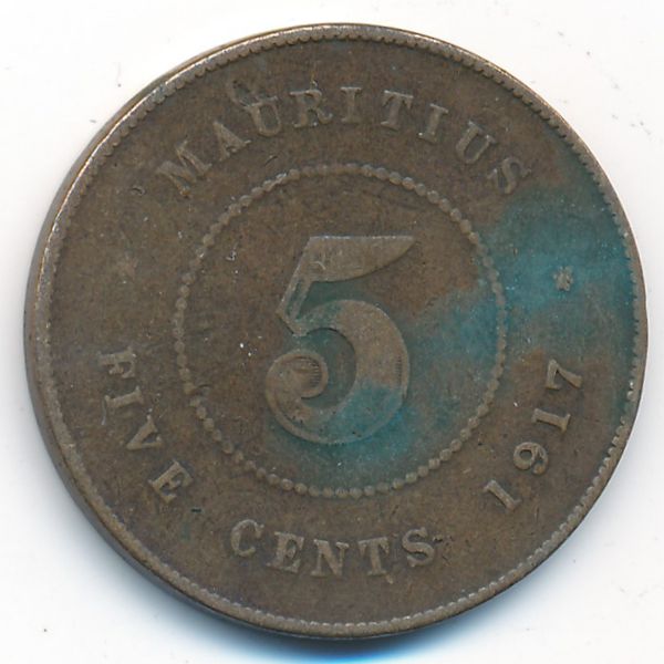 Маврикий, 5 центов (1917 г.)