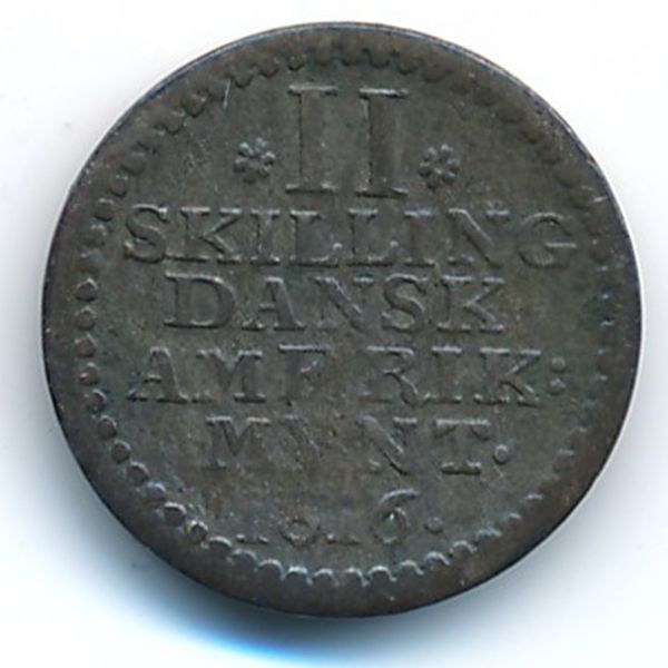 Датская Западная Индия, 2 скиллинга (1816 г.)