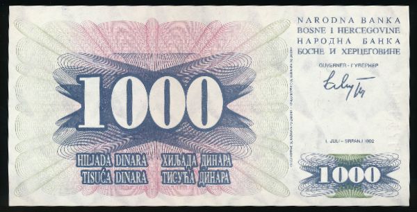 Босния и Герцеговина, 1000 динаров (1992 г.)