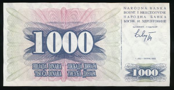 Босния и Герцеговина, 1000 динаров (1992 г.)