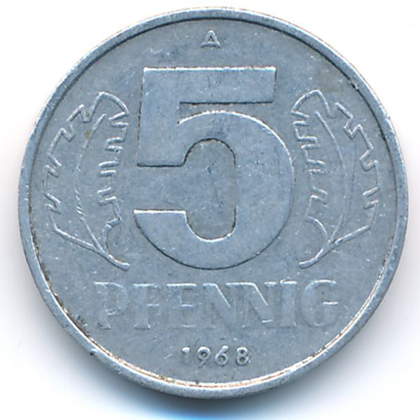 ГДР, 5 пфеннигов (1968 г.)