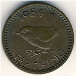Great Britain, 1 farthing, 1954–1956