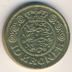 Denmark, 10 kroner, 1989