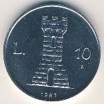San Marino, 10 lire, 1987