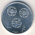 San Marino, 2 lire, 1987