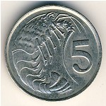 Cayman Islands, 5 cents, 1987–1990