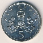Great Britain, 5 new pence, 1968–1981