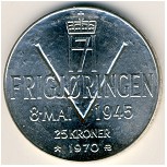 Norway, 25 kroner, 1970