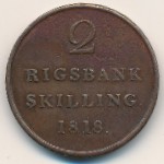 Denmark, 2 rigsbankskilling, 1818