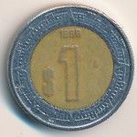 Mexico, 1 peso, 1996–2019