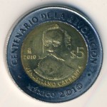 Mexico, 5 pesos, 2010