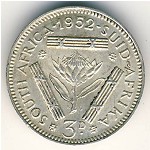 South Africa, 3 pence, 1951–1952