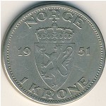 Norway, 1 krone, 1951