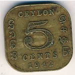 Цейлон, 5 центов (1942–1943 г.)