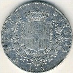 Italy, 5 lire, 1870–1878