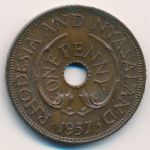 Rhodesia and Nyasaland, 1 penny, 1957