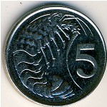 Cayman Islands, 5 cents, 1992–1996