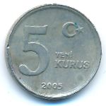 Turkey, 5 new kurus, 2005