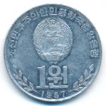 North Korea, 1 won, 1987