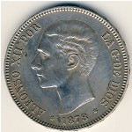 Spain, 5 pesetas, 1877–1881