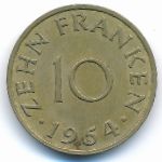 Saarland, 10 franken, 1954
