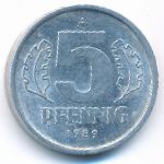 German Democratic Republic, 5 pfennig, 1989