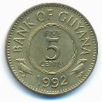 Guyana, 5 cents, 1992