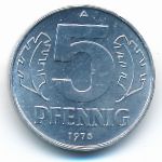 German Democratic Republic, 5 pfennig, 1975