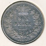 Великобритания, 6 пенсов (1864–1866 г.)