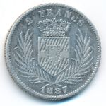 Бельгийское Конго, 2 франка (1887 г.)