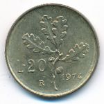 Italy, 20 lire, 1974