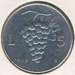 Italy, 5 lire, 1946–1950