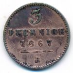 Waldeck-Pyrmont, 3 pfennig, 1867