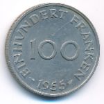 Saarland, 100 franken, 1955