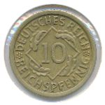 Weimar Republic, 10 reichspfennig, 1930