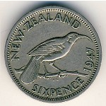 New Zealand, 6 pence, 1947