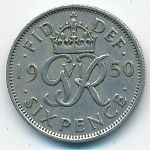 Great Britain, 6 пенсов (1950 г.)
