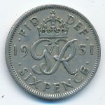 Great Britain, 6 пенсов (1951 г.)