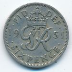 Great Britain, 6 пенсов (1951 г.)