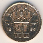 Belgium, 20 centimes, 1954–1960