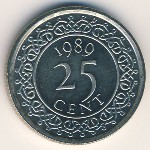 Суринам, 25 центов (1987–2015 г.)